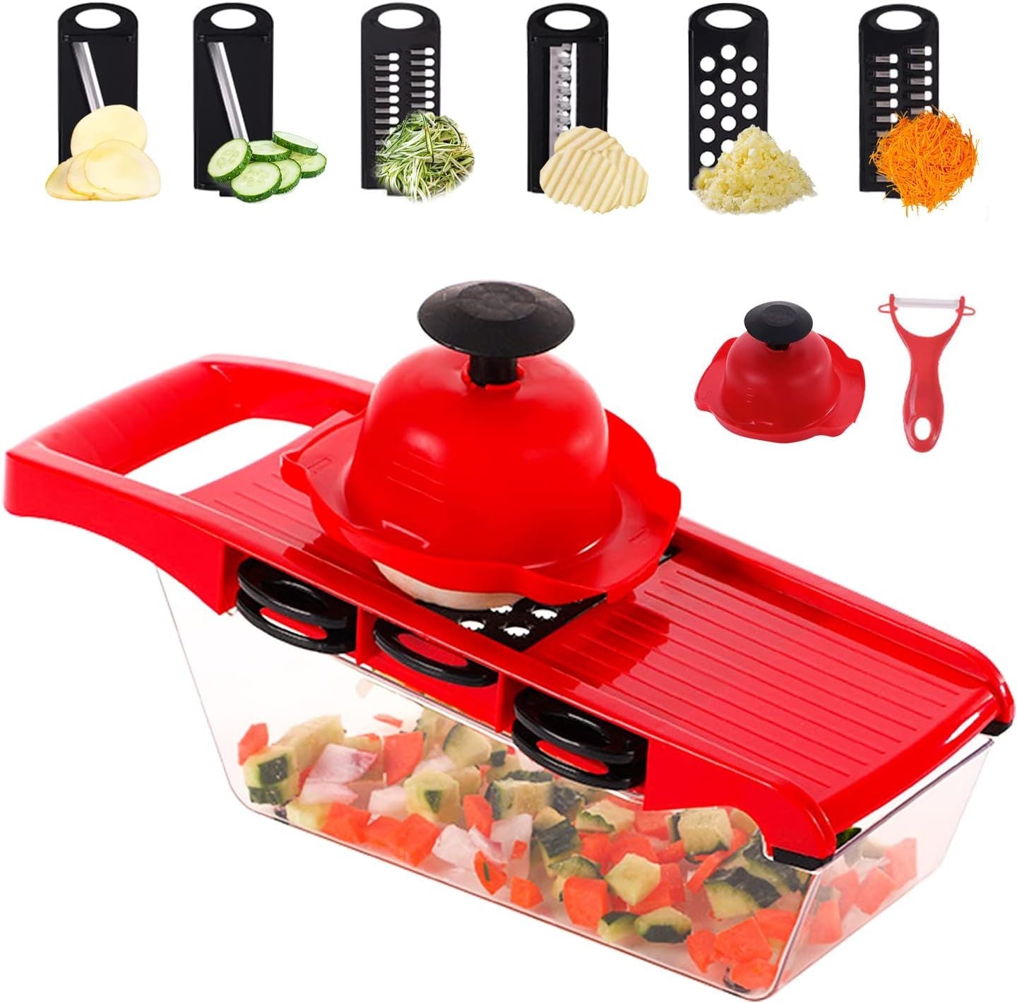 10 in 1 multi function vegetable and fruit chopper mandoline slicer onion potato cheese shredder salad spiralizer cutter veggie grater dicer artifact with vegetable peeler hand guard and container ardrop27177416