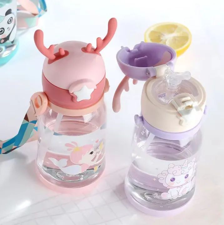 600ml imported quality kids sipper bottle with straw strap and stricker horn design plastic bottle leakproof sipper bottle for boy girl kids ardrop27893053