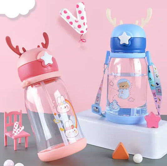 600ml imported quality kids sipper bottle with straw strap and stricker horn design plastic bottle leakproof sipper bottle for boy girl kids ardrop27893053
